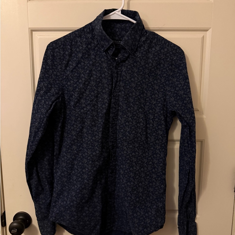 Zara Men's Navy Floral Button Down Shirt